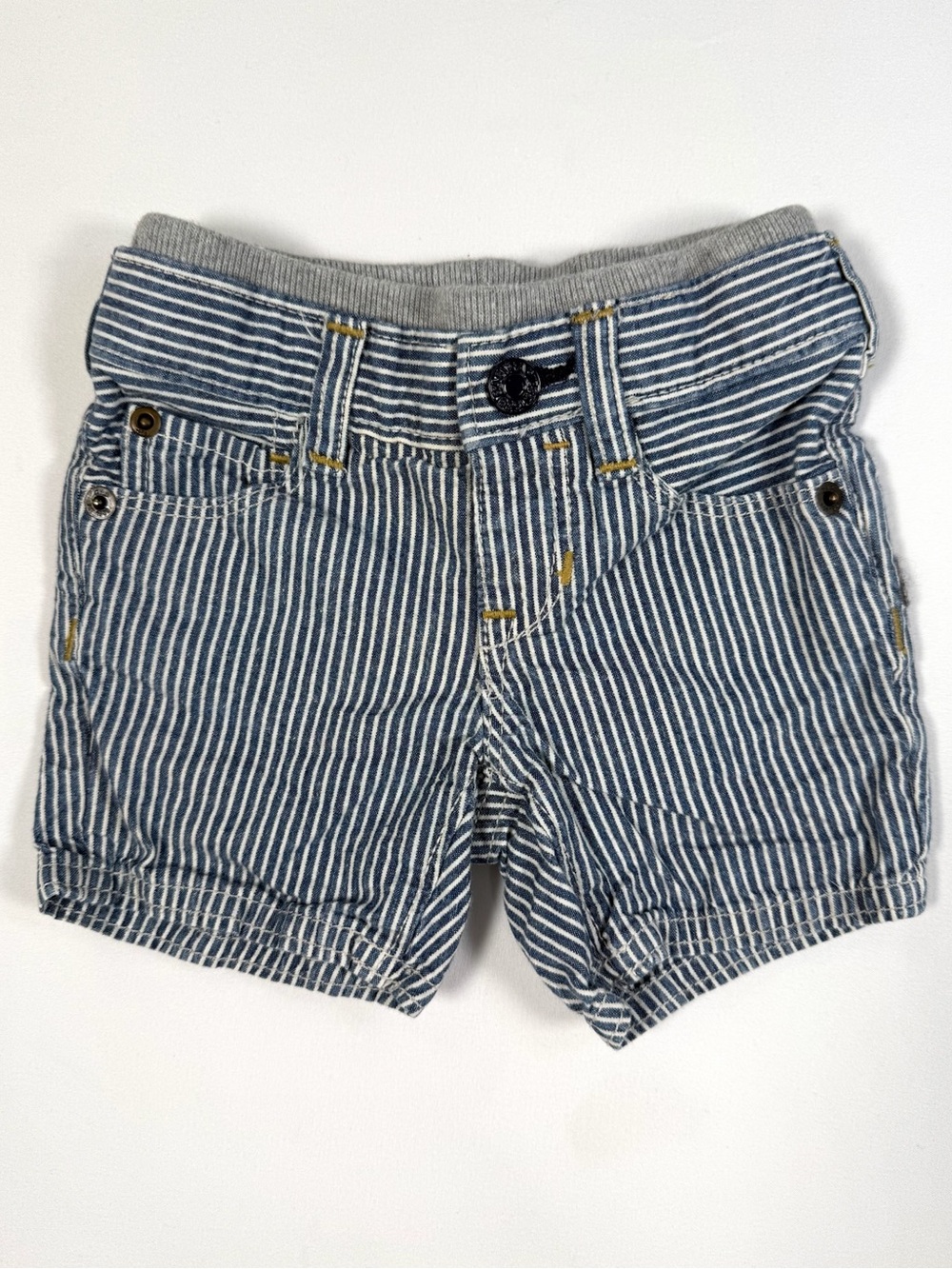 BABY GAP Boys’ Railroad Stripe‎ Knit Elastic Waistband Jean Shorts Nautical 3-6M